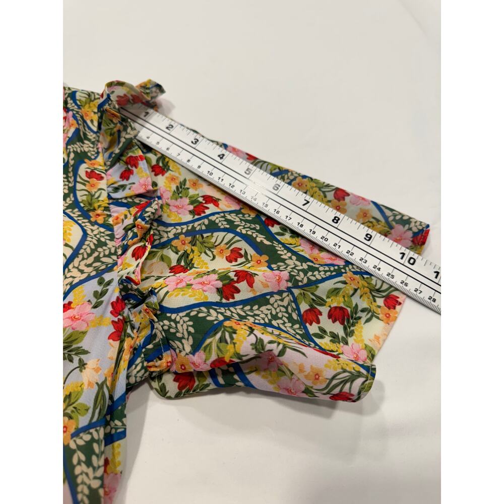 Rachel Parcell Chiffon Floral Surplice‎ Midi Dress XS Trellis Print Short Sleeve - Picture 8 of 11